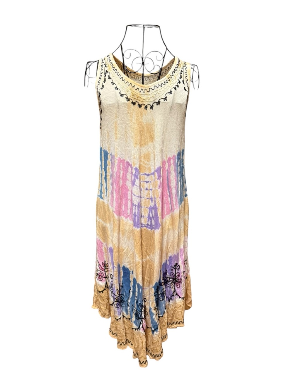Sleeveless Boho Multicolor Tie-Dye Midi Dress Large
